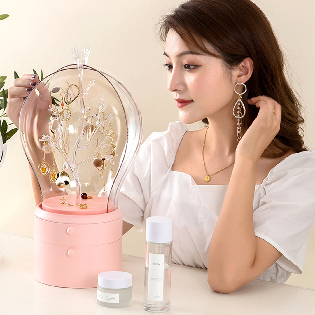 Pink 360 Degree Rotating LED Light  Jewelry Storage Organiser