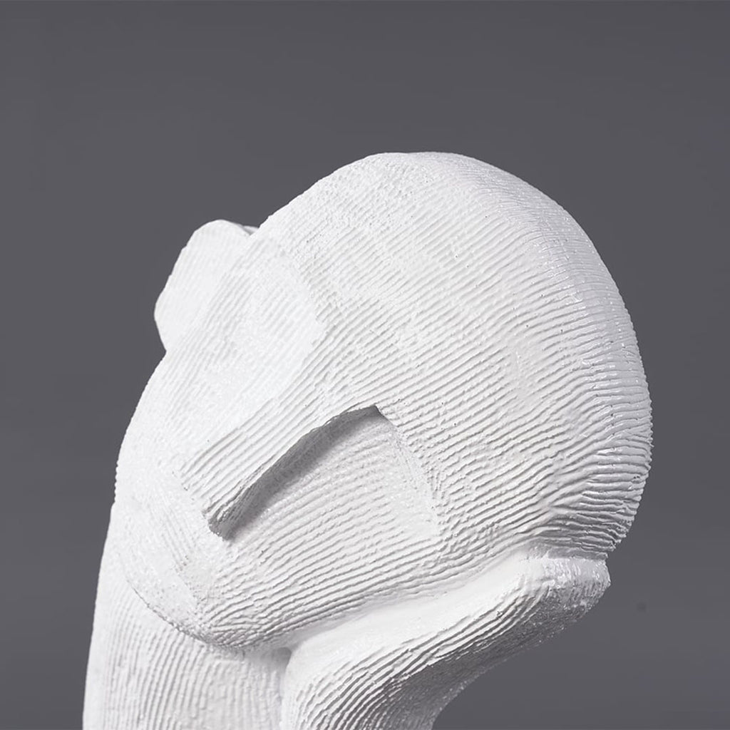 SOGA 38cm White Minimalist Head Resin Sculpture with Hand at Side and Linear Texture for Home Décor