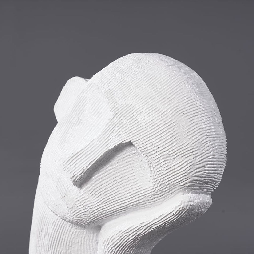 SOGA 38cm White Minimalist Head Resin Sculpture with Hand at Side and Linear Texture for Home Décor
