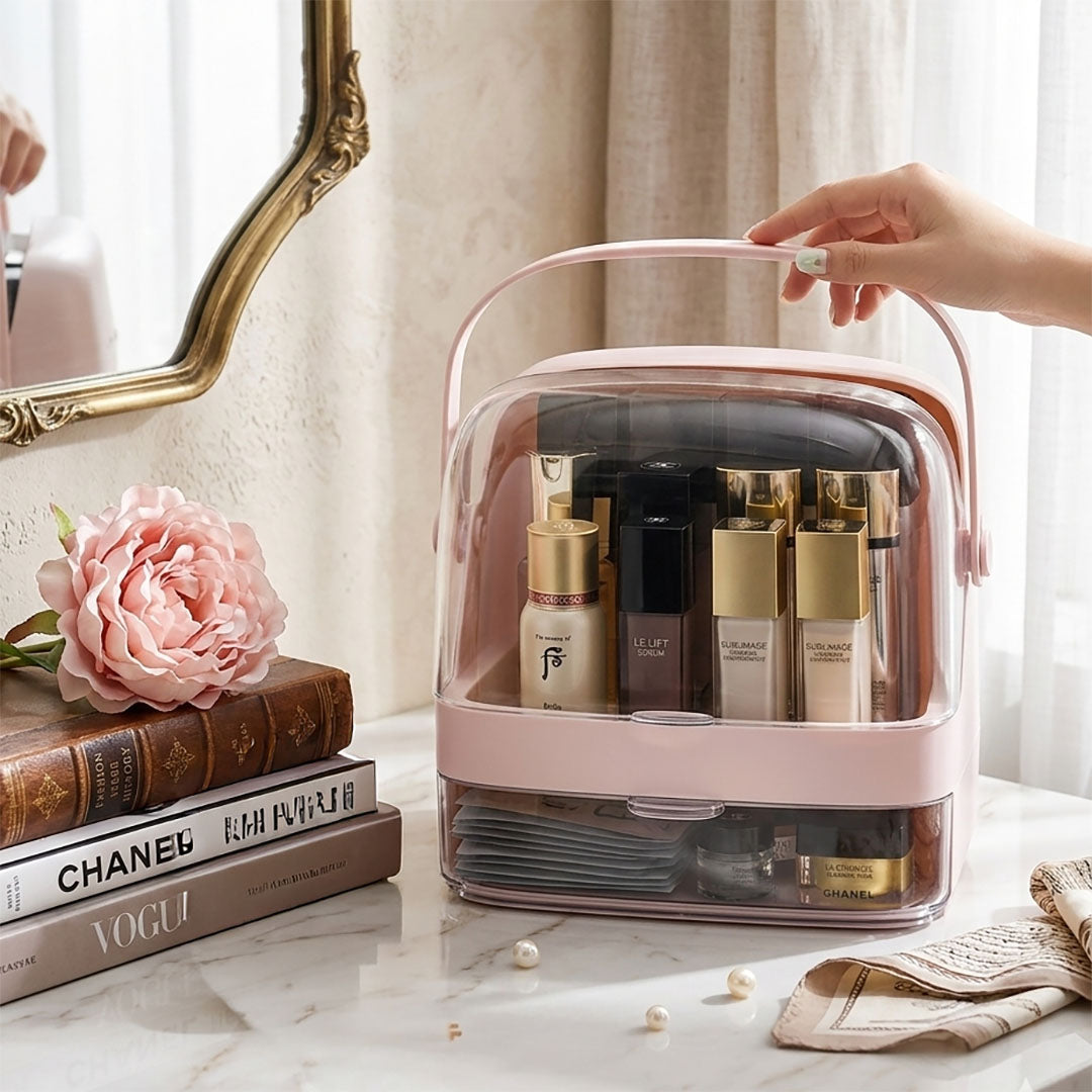 2 Tier Pink Countertop Makeup Storage Organiser