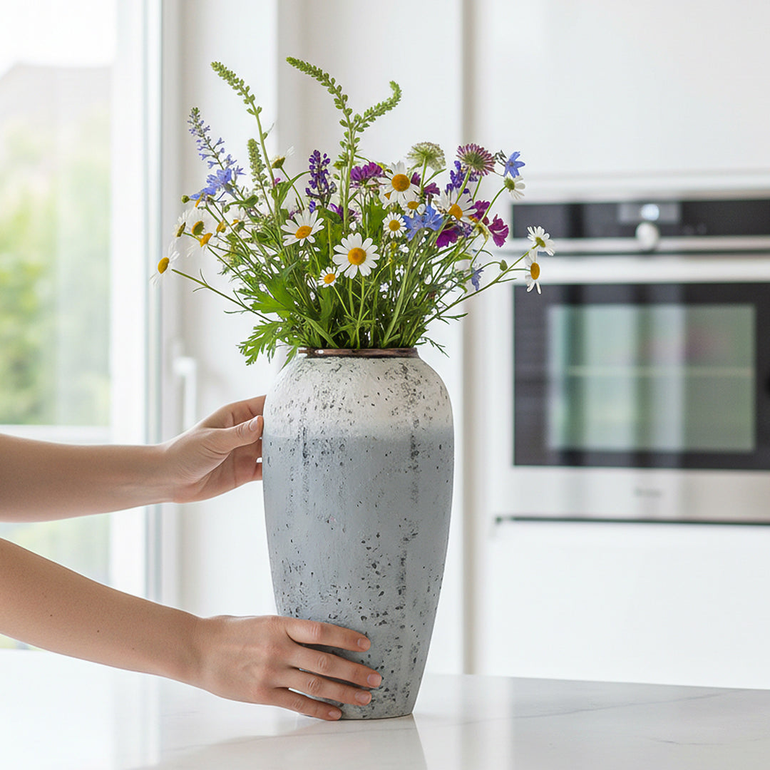 SOGA 35x17cm White and Grey Large Ceramic Flower Vase Elegant Living Room Home Decor