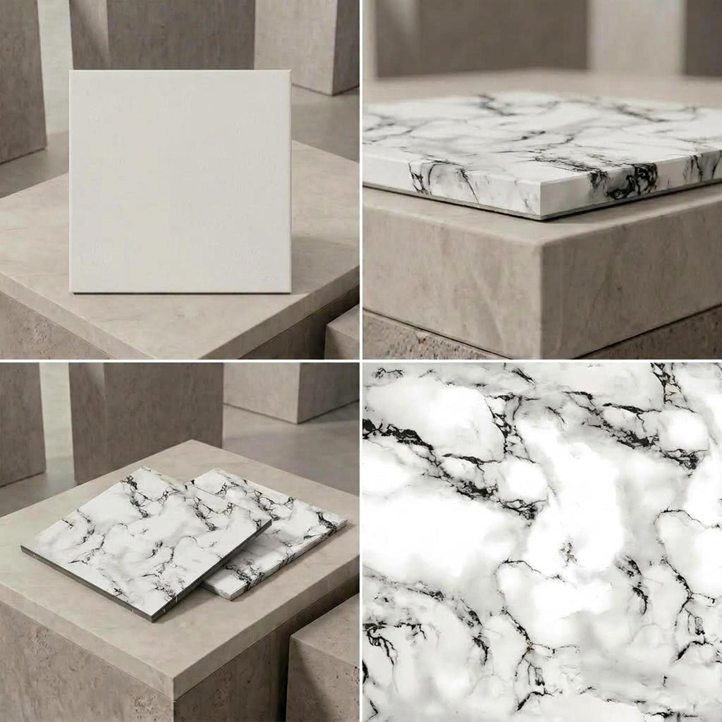 SOGA Peel & Stick Floor and Wall Tiles 30 x 30cm 10 Pack Black White Faux Marble
