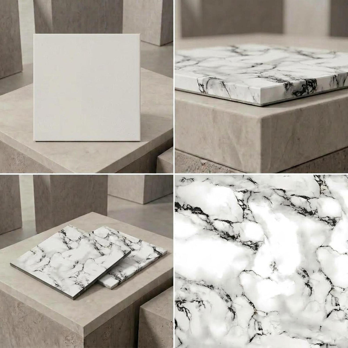 SOGA Peel & Stick Floor and Wall Tiles 30 x 30cm 10 Pack Black White Faux Marble