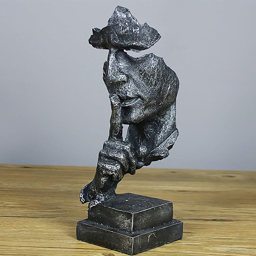 SOGA 31cm Black Resin Sculpture Silent Shush Face Design Modern Art