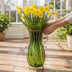 51cm Green Glass Floor Vase with Metal Stand