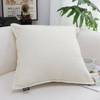 SOGA 50cm Beige Throw Pillow Warm Wabi-sabi Striped Corduroy Square