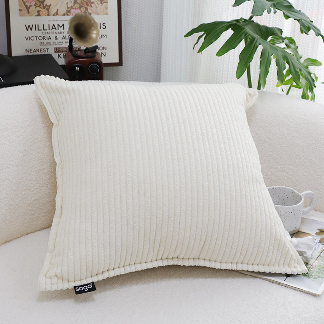 SOGA 50cm Beige Throw Pillow Warm Wabi-sabi Striped Corduroy Square
