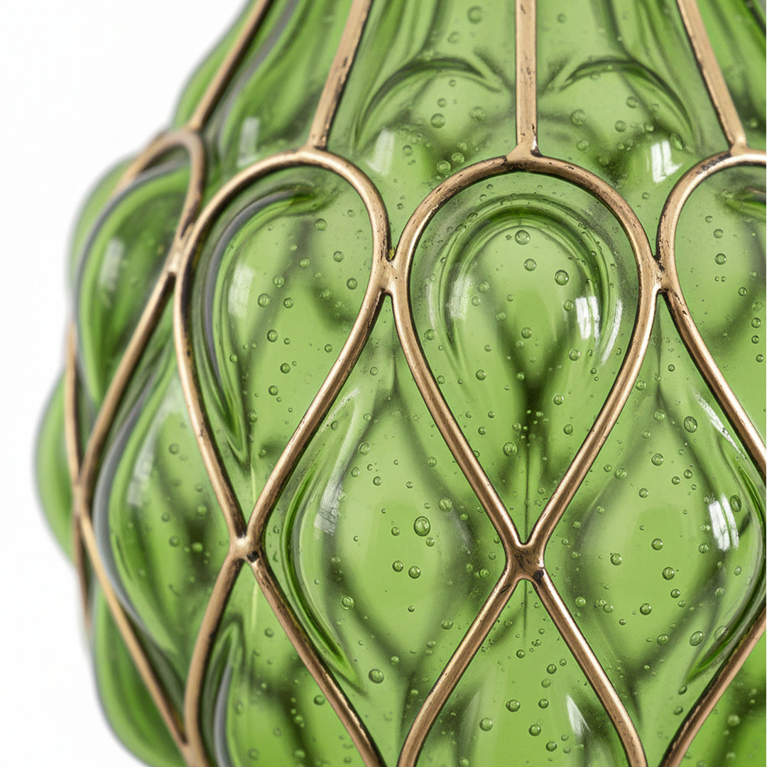 67cm Green Glass Floor Vase with 10pcs White Artificial Flower Set
