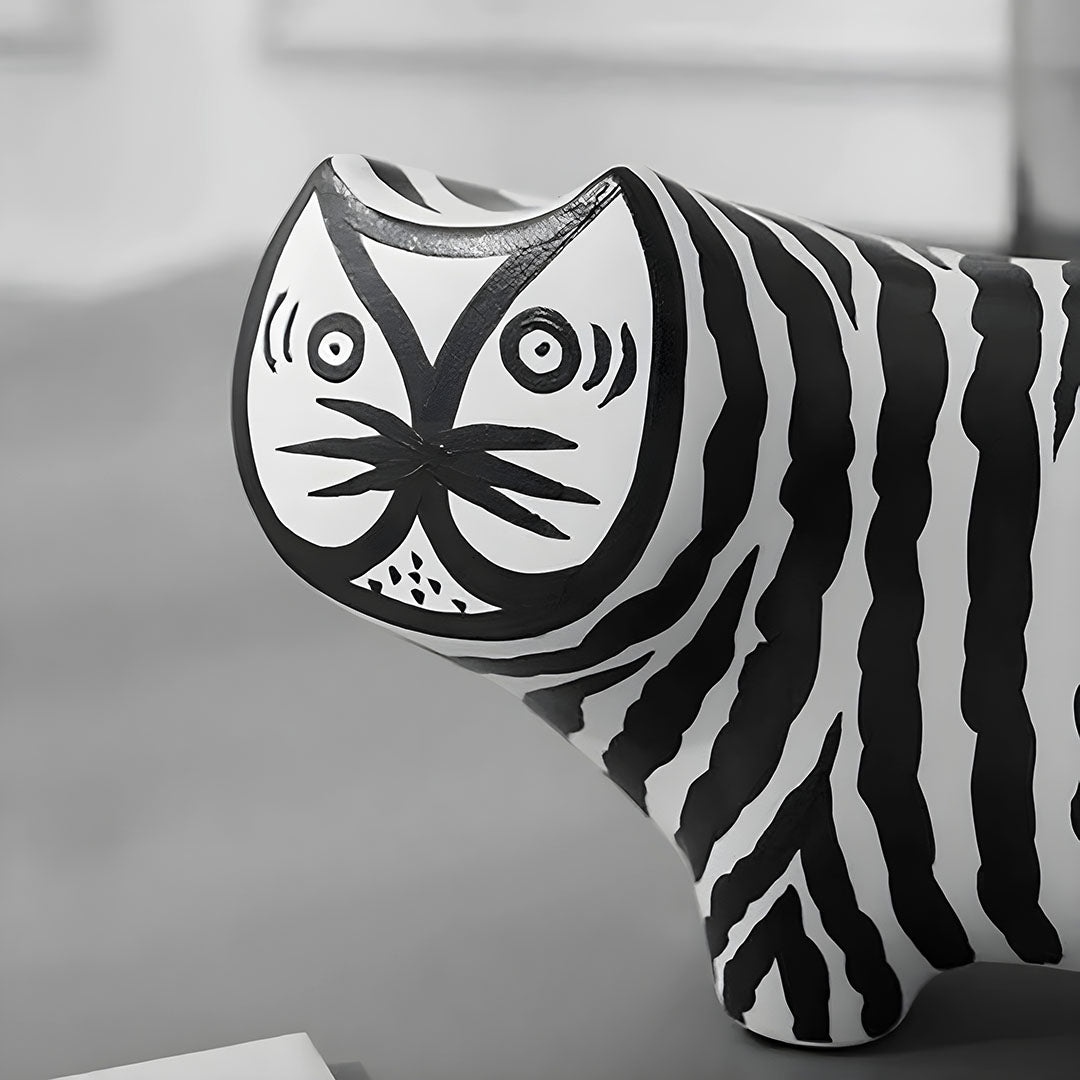 SOGA 47cm Elongated Black and White Striped Cat Resin Sculpture for Modern Home Décor