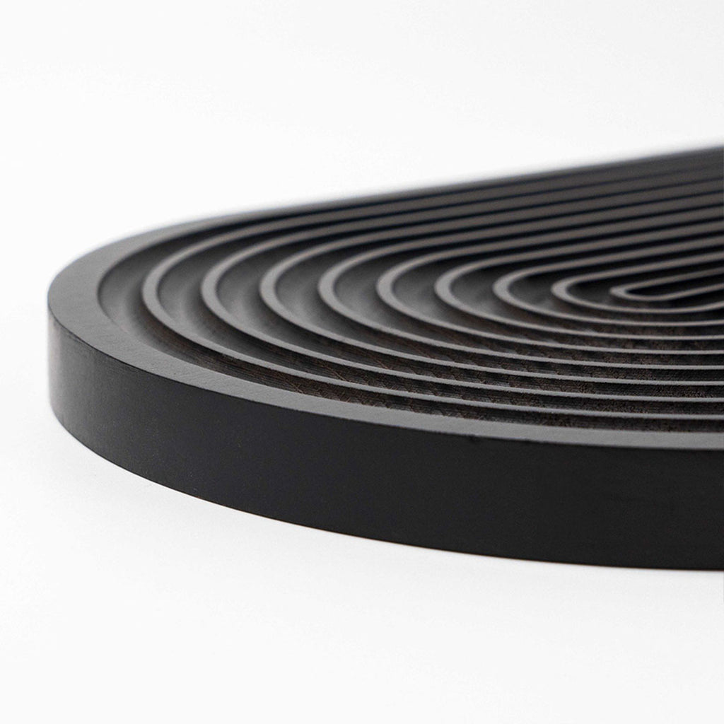 SOGA 32cm Black Ribbed - Premium Beech Wood Decorative Tray