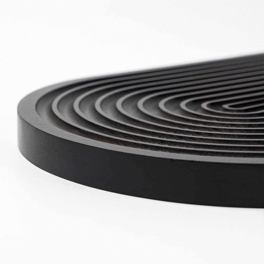SOGA 32cm Black Ribbed - Premium Beech Wood Decorative Tray