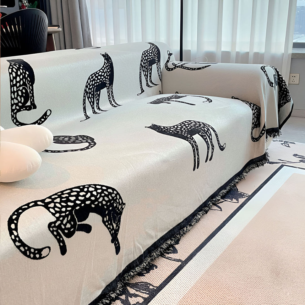 SOGA Four-seater White Sofa Cover Leopard Print 180x420cm Polyester