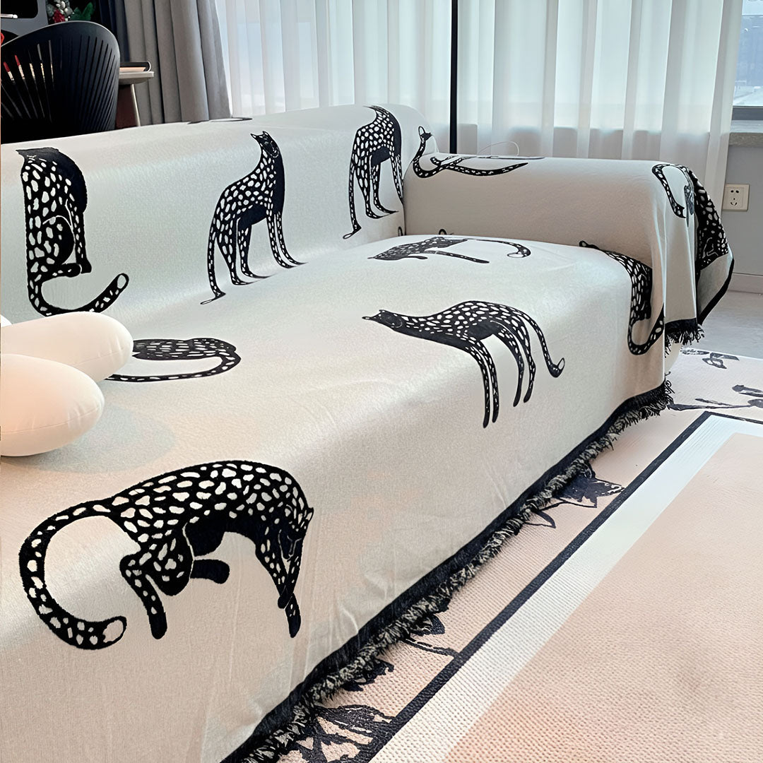 SOGA Four-seater White Sofa Cover Leopard Print 180x420cm Polyester