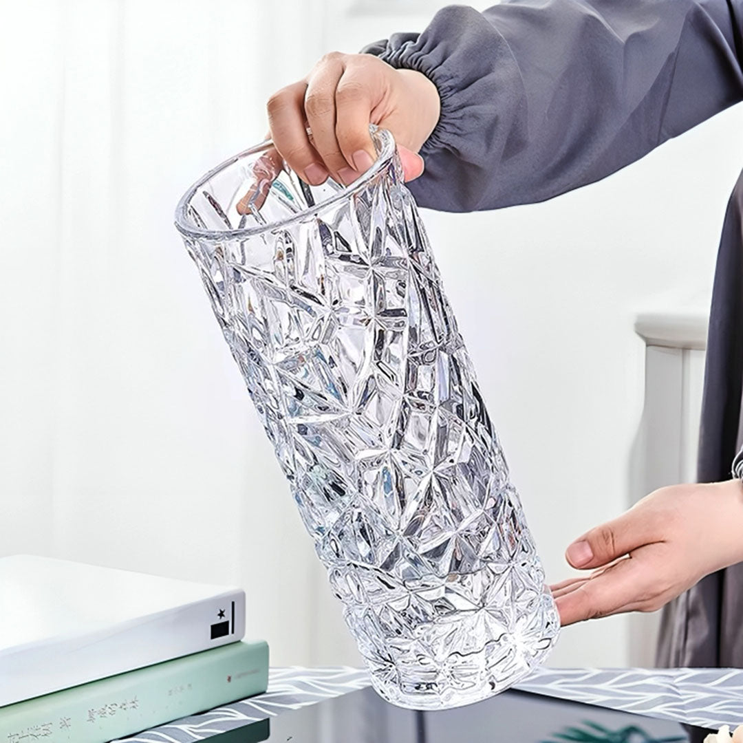 30cm Sleek Clear Glass Vase Elegant Wide Crystal