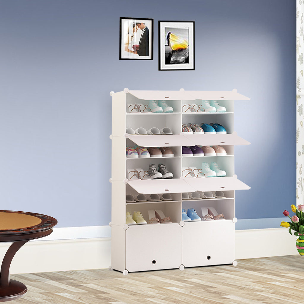 7 Tier 2 Column White Shoe Rack Organizer