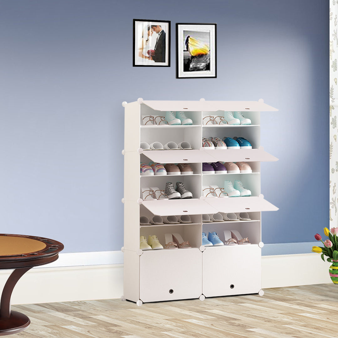 7 Tier 2 Column White Shoe Rack Organizer