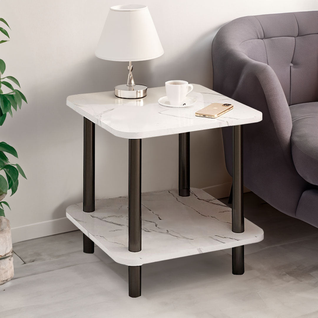 60cm White Ceramic Side Table Stone Pattern