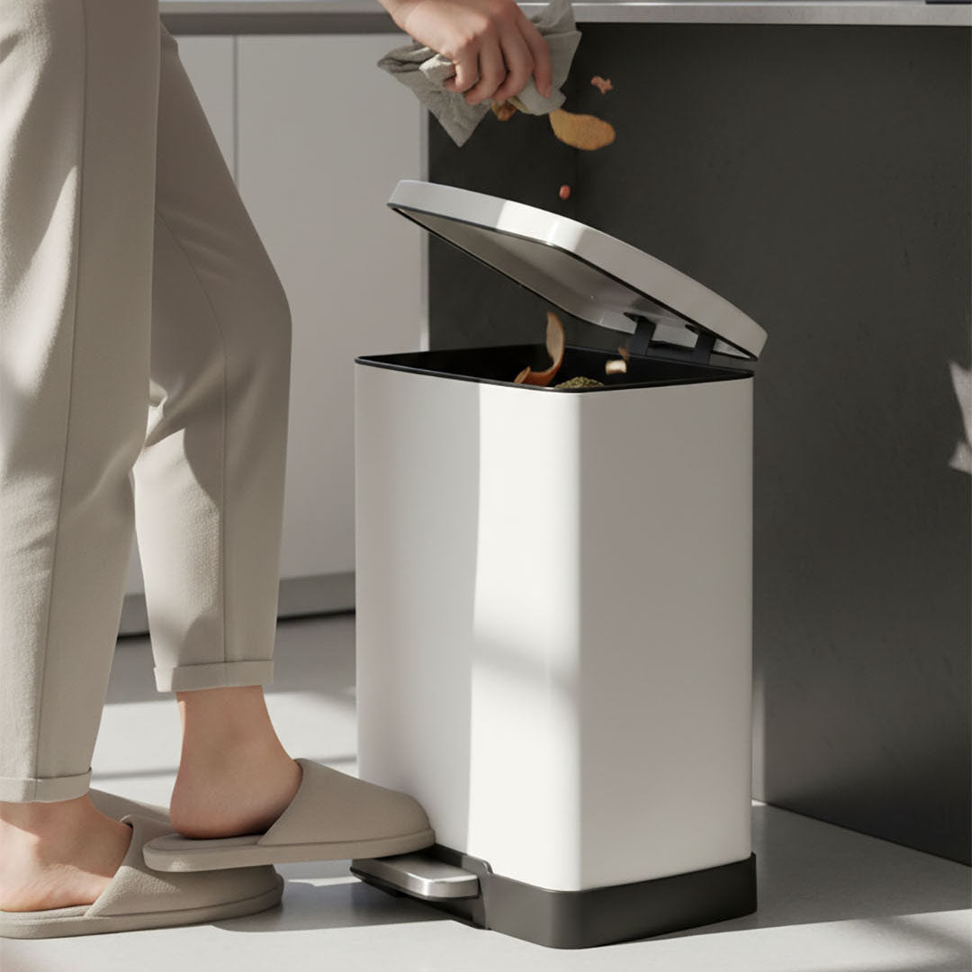 Rectangular 12L Stainless Steel Foot Pedal Recycling Bin for Garbage White