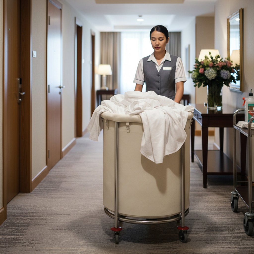 Stainless Round Linen Cart White