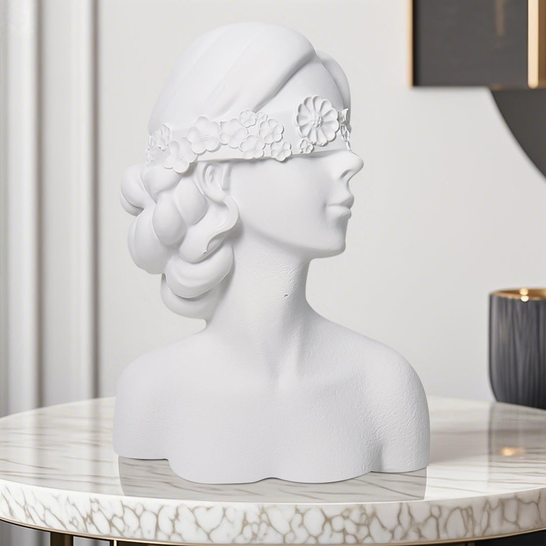 SOGA 36cm White Resin Sculpture Blindfold Lady Bust Design for Home Décor