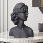 SOGA 36cm Black Resin Sculpture Blindfold Lady Bust Design for Home Décor