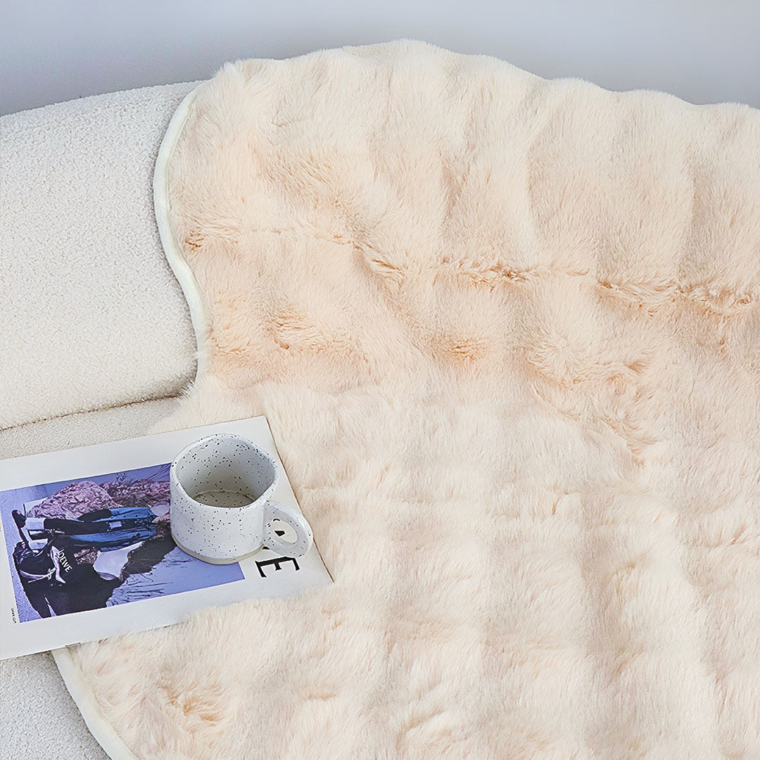 SOGA One-seater Cream Faux Fur Throw Blanket 90x90cm Polyester