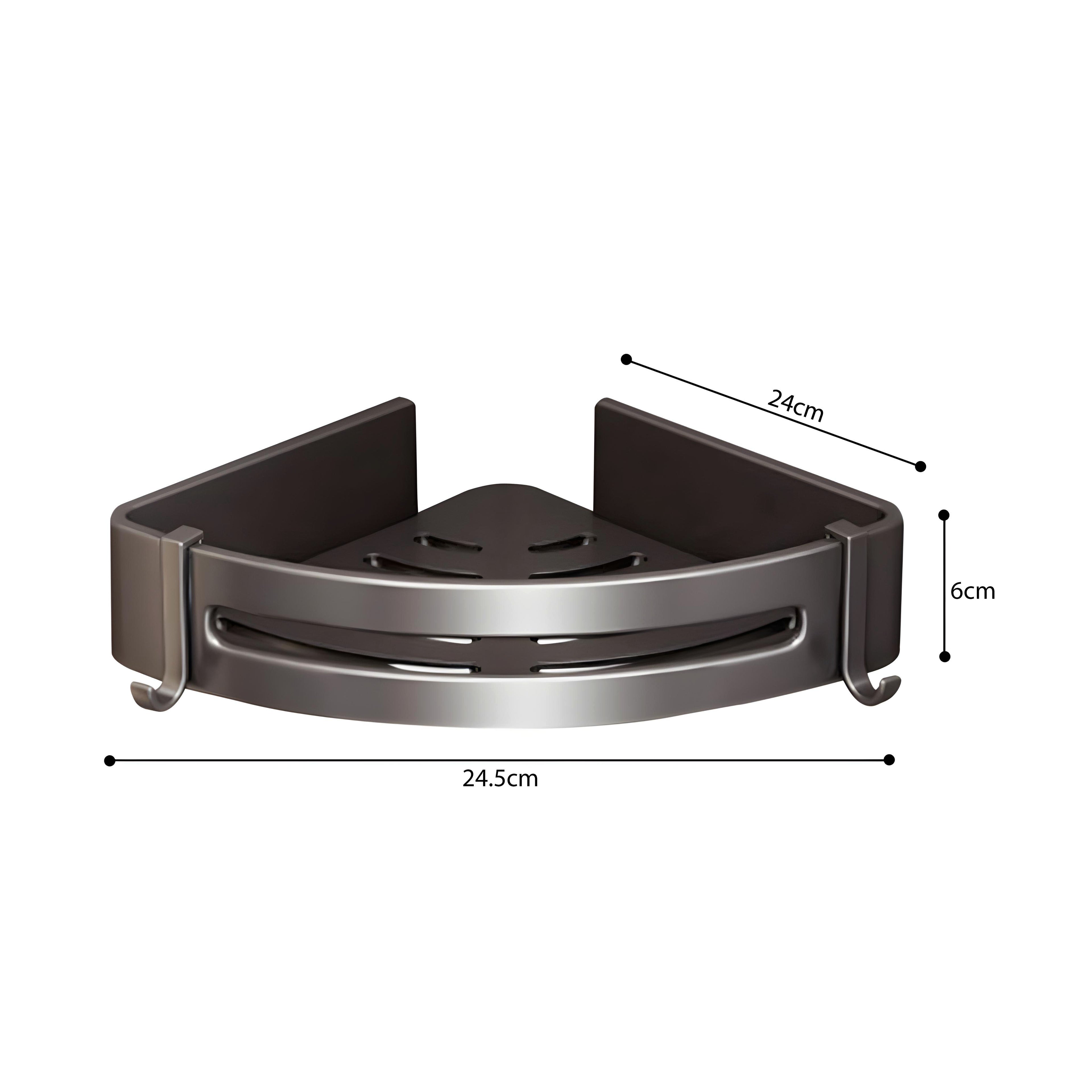 Black Wall-Mounted Triangular Bathroom Storage Rack with Hooks