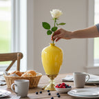 42cm Ceramic Vase with Gold Metal Base Yellow