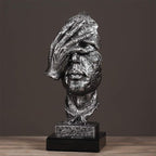 SOGA 30cm Black Resin Sculpture Covered Eyes Face Design Modern Art for Home Décor