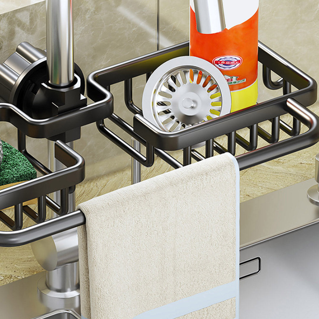 Black Kitchen Sink Faucet Organiser with Towel Bar Holder