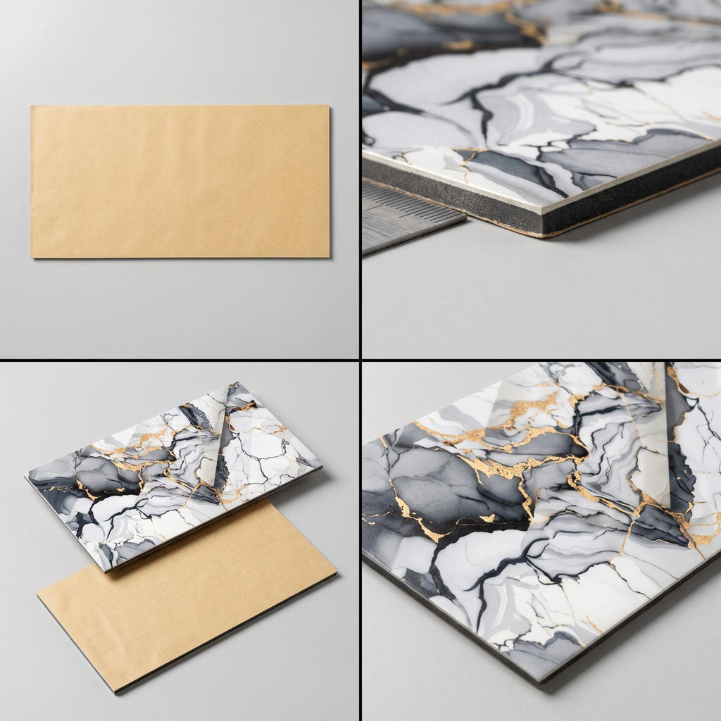 SOGA Peel & Stick Floor and Wall Tiles 30 x 60cm 10 Pack Blue Agate Faux Marble