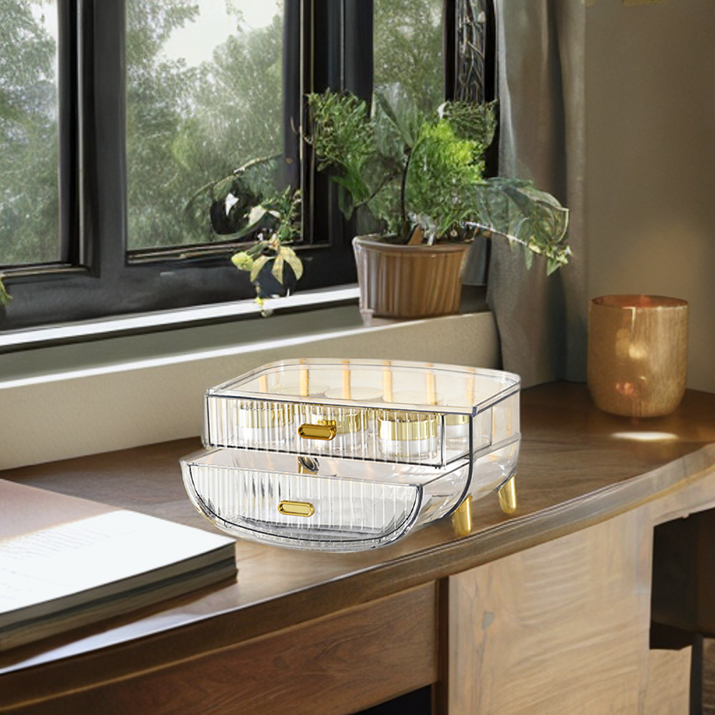 2 Tier Transparent Multifunctional Countertop Cosmetic Storage Organiser