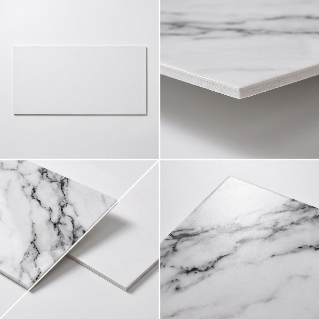 SOGA Peel & Stick Floor and Wall Tiles 30 x 60cm 10 Pack Black White Faux Marble