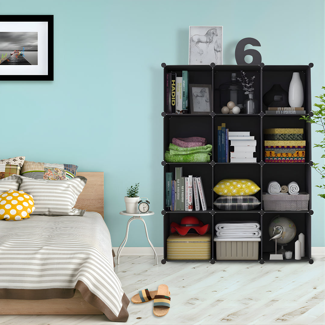 4 Tier 12-Cube Black Portable Wardrobe