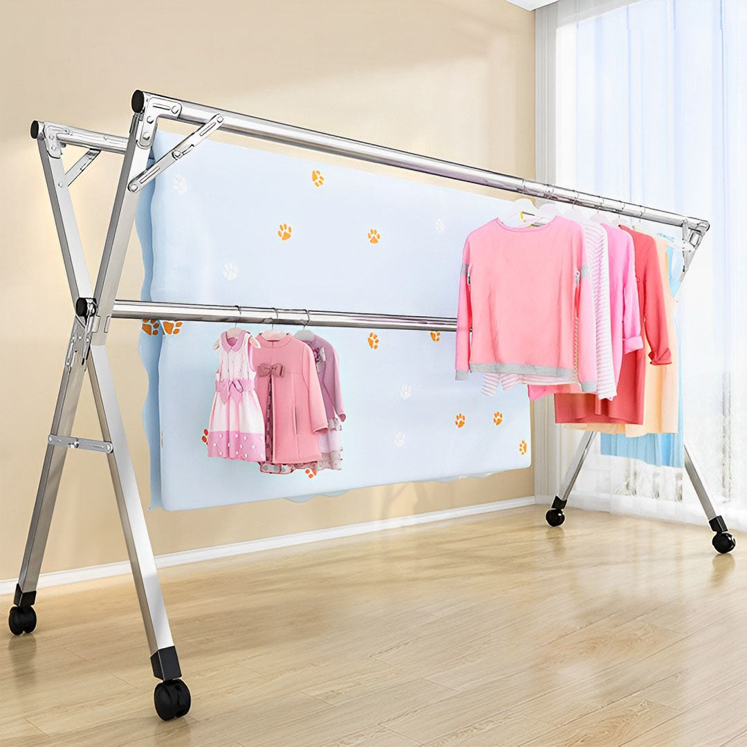 1.6m Portable Standing Clothes Drying Rack with Wheels