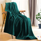 Dark Green Throw Blanket Warm Cozy Striped