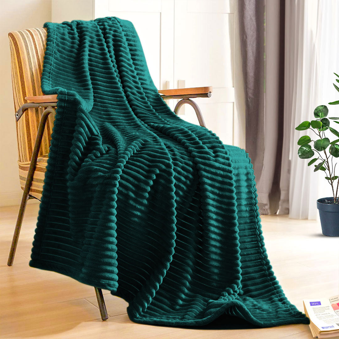 Dark Green Throw Blanket Warm Cozy Striped