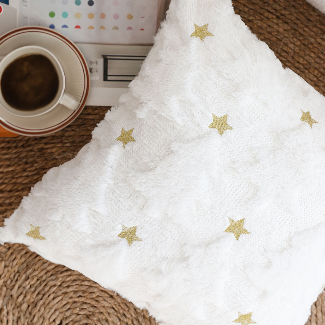 SOGA 45cm Celestial Cream Textured Gold Star Pattern Throw Pillow