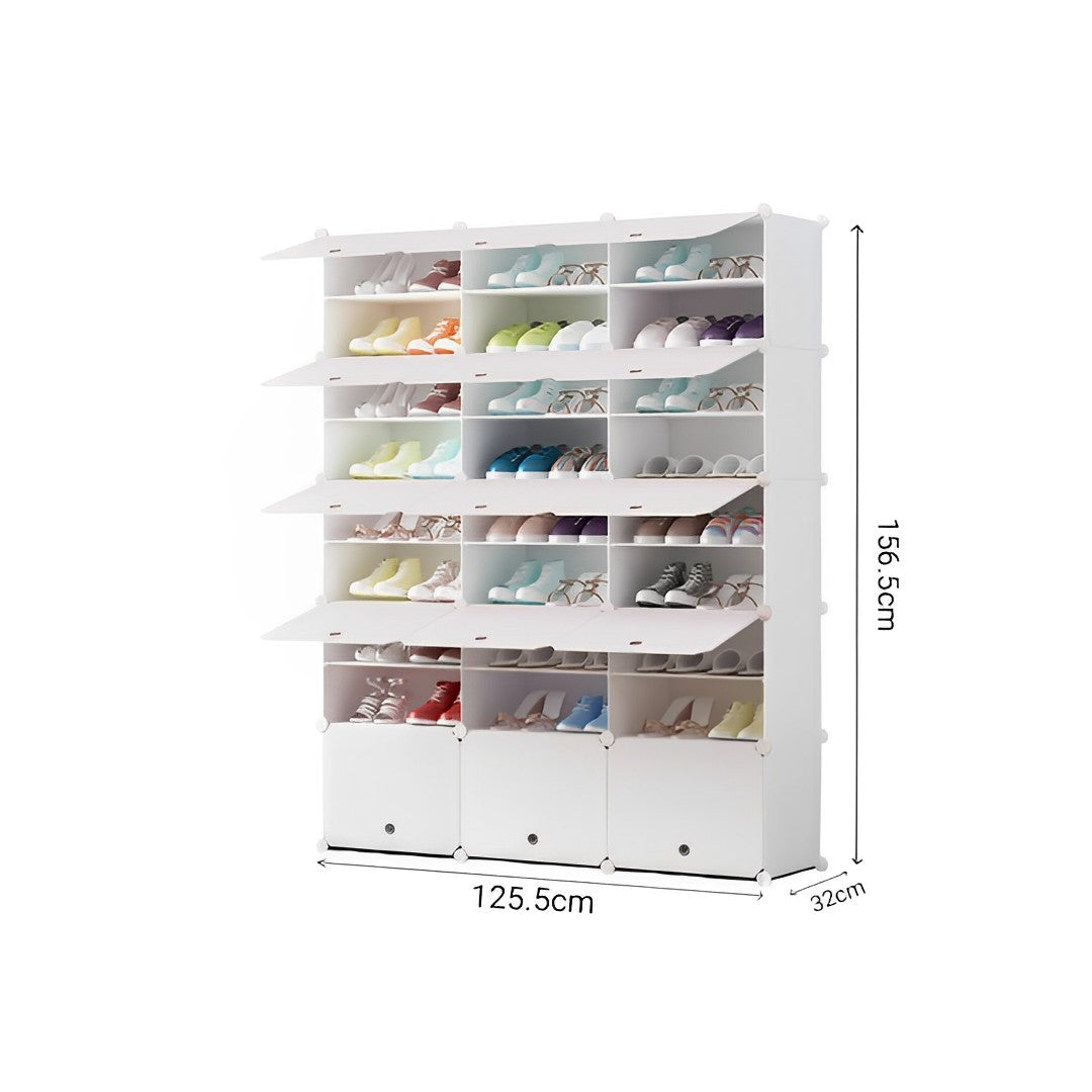 9 Tier 3 Column White Shoe Rack Organizer