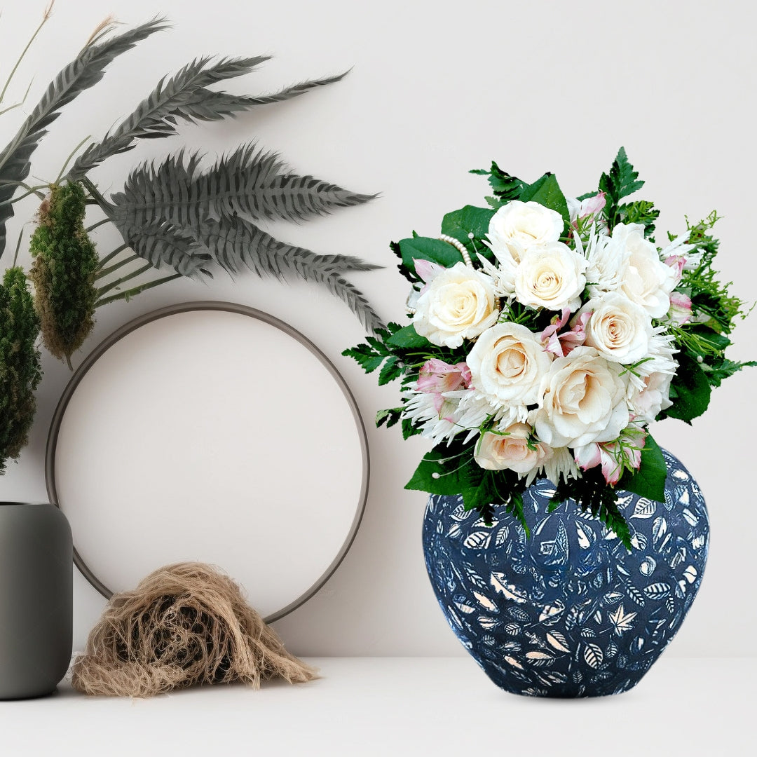 21x22cm Blue Small Ceramic Flower Vase Elegant Living Room Home Decor