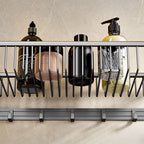 61cm Gray Wall-Mounted Double Pole Towel Holder with Hooks