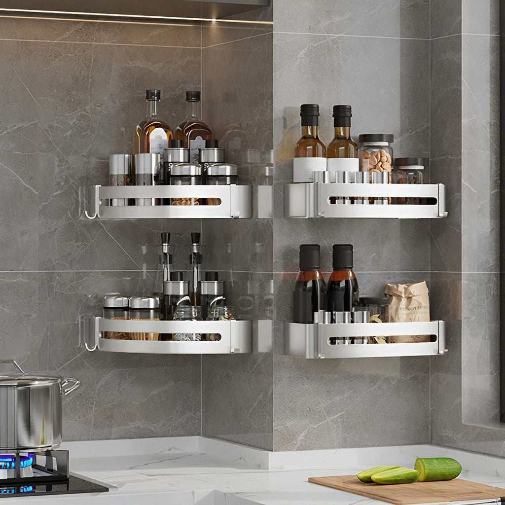 Silver Wall-Mounted Rectangular Bathroom Rack with Hooks