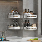 Silver Wall-Mounted Rectangular Bathroom Rack with Hooks