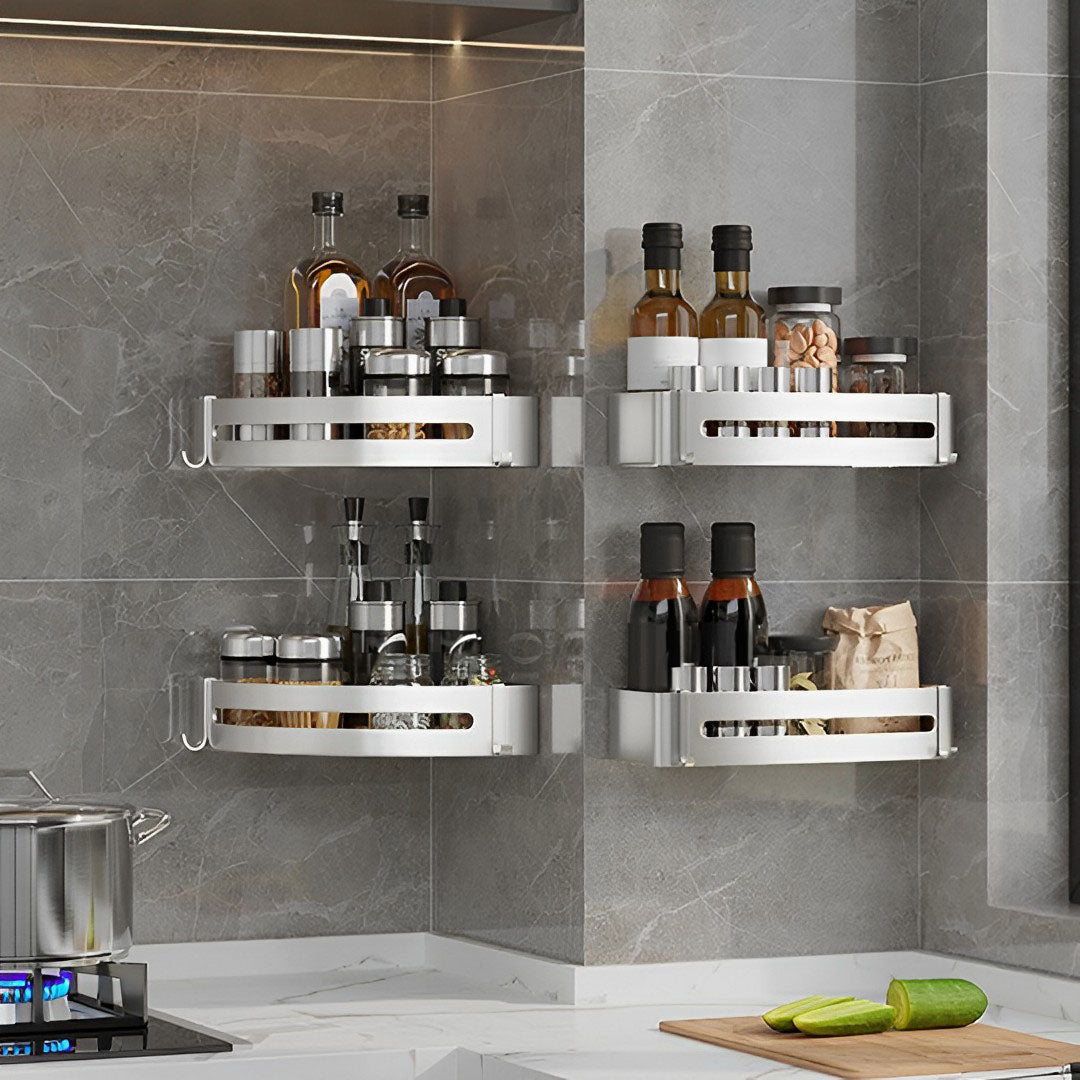 Silver Wall-Mounted Rectangular Bathroom Rack with Hooks