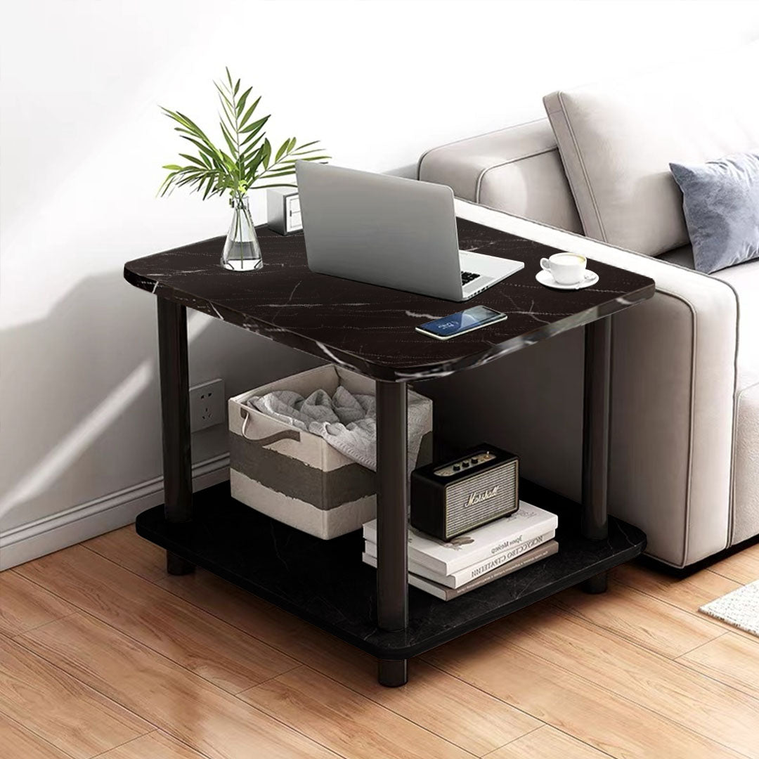 70cm Black Ceramic Side Table with Black Metal Legs