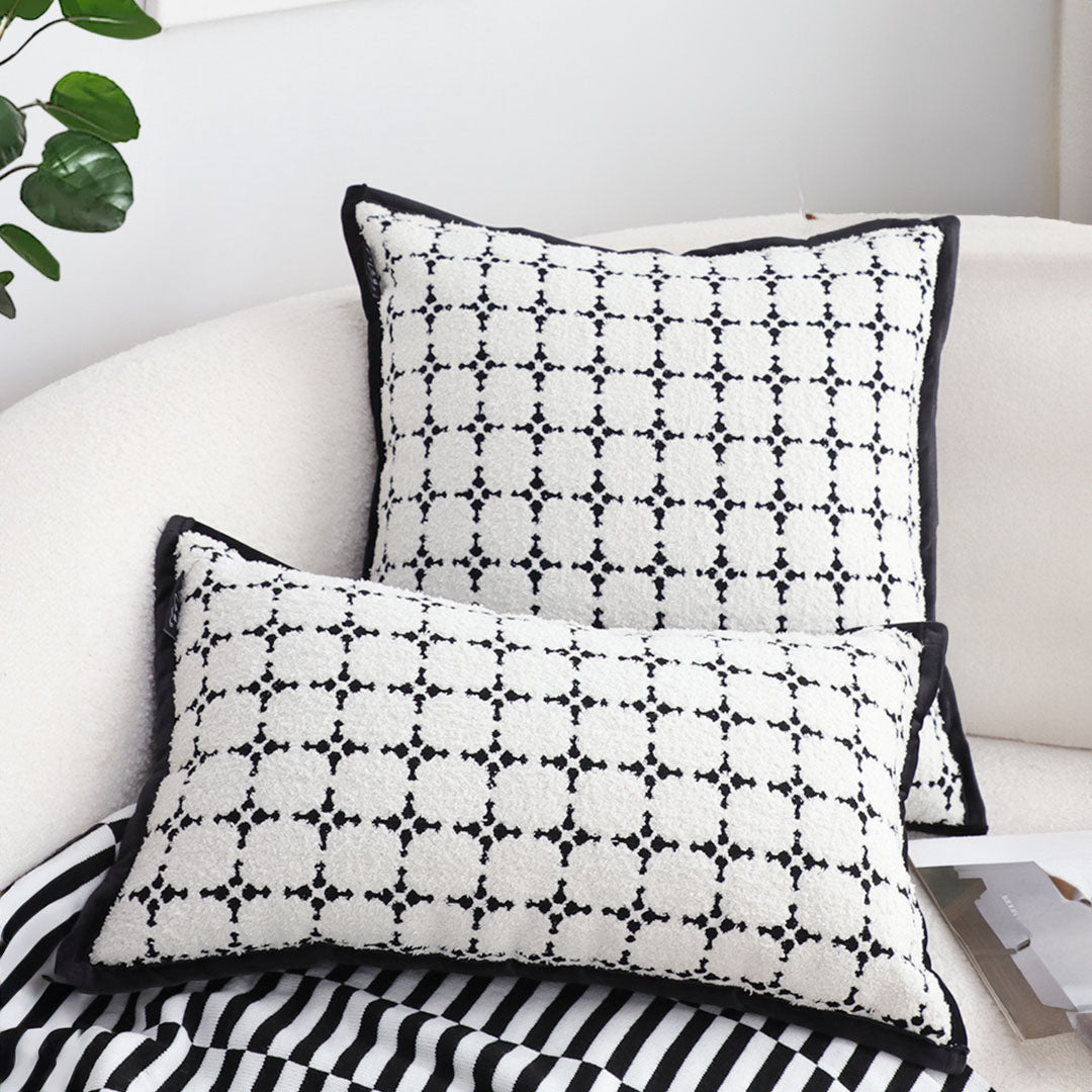 SOGA 2X 50cm Moroccan Black Cross Pattern Black Trim Throw Pillow