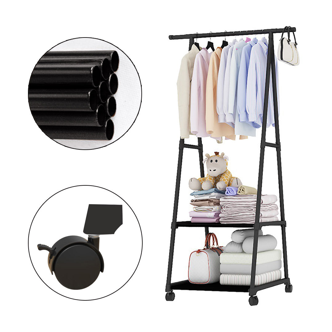 2-in-1 Organiser Clothes Shoe Rack Storage with Wheels Black