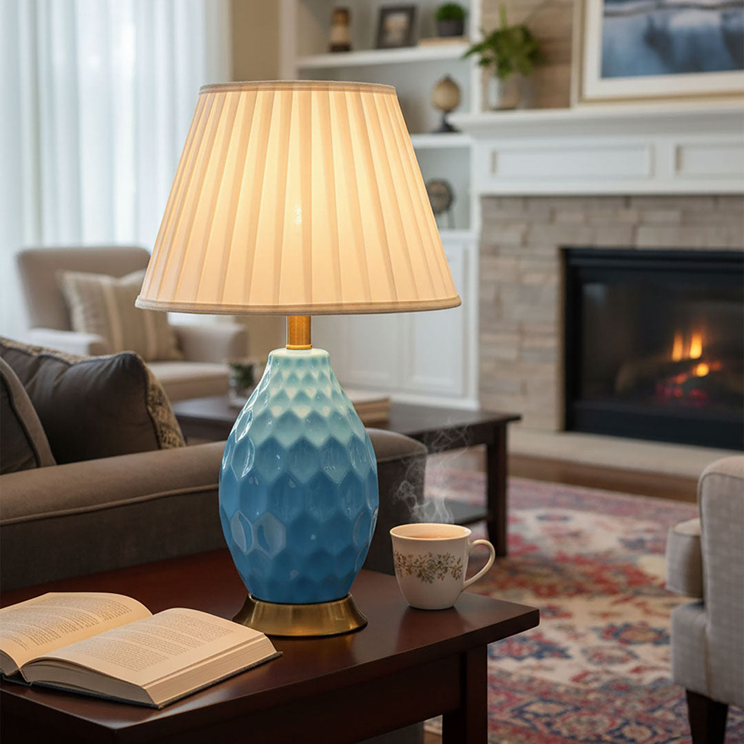 Textured Ceramic Table Lamp Blue