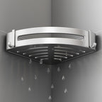 Silver Wall-Mounted Triangular Bathroom Storage Rack with Hooks