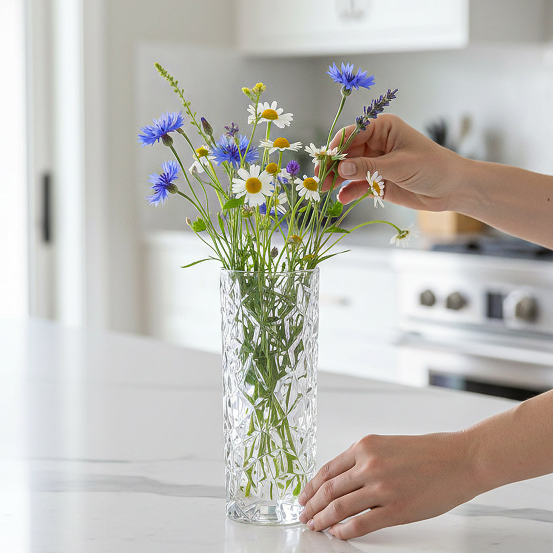 30cm Sleek Clear Glass Vase Elegant Wide Crystal